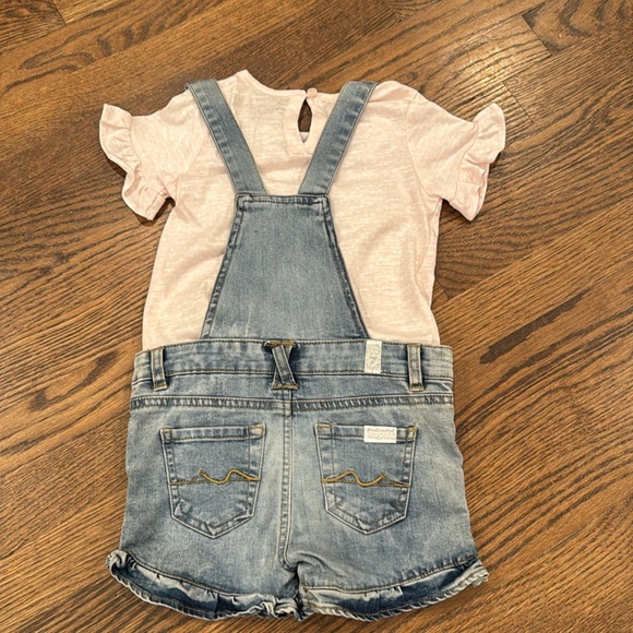 7 for all mankind toddler girl shortalls with pink shirt - Picture 3 of 11